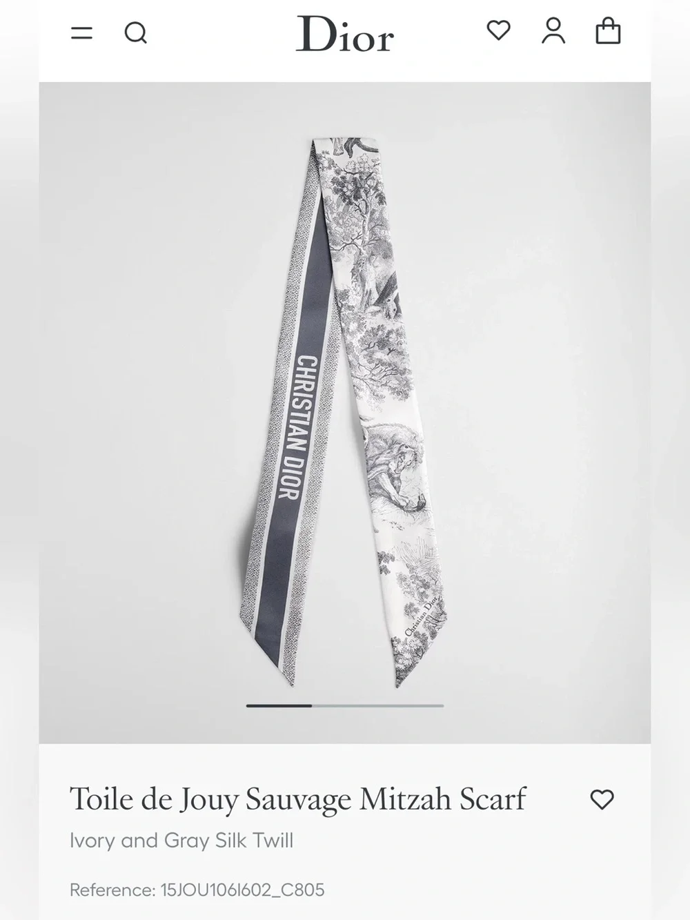 Dior Ivory and Gray Toile de Jouy Sauvage Mitzah Scarf - new